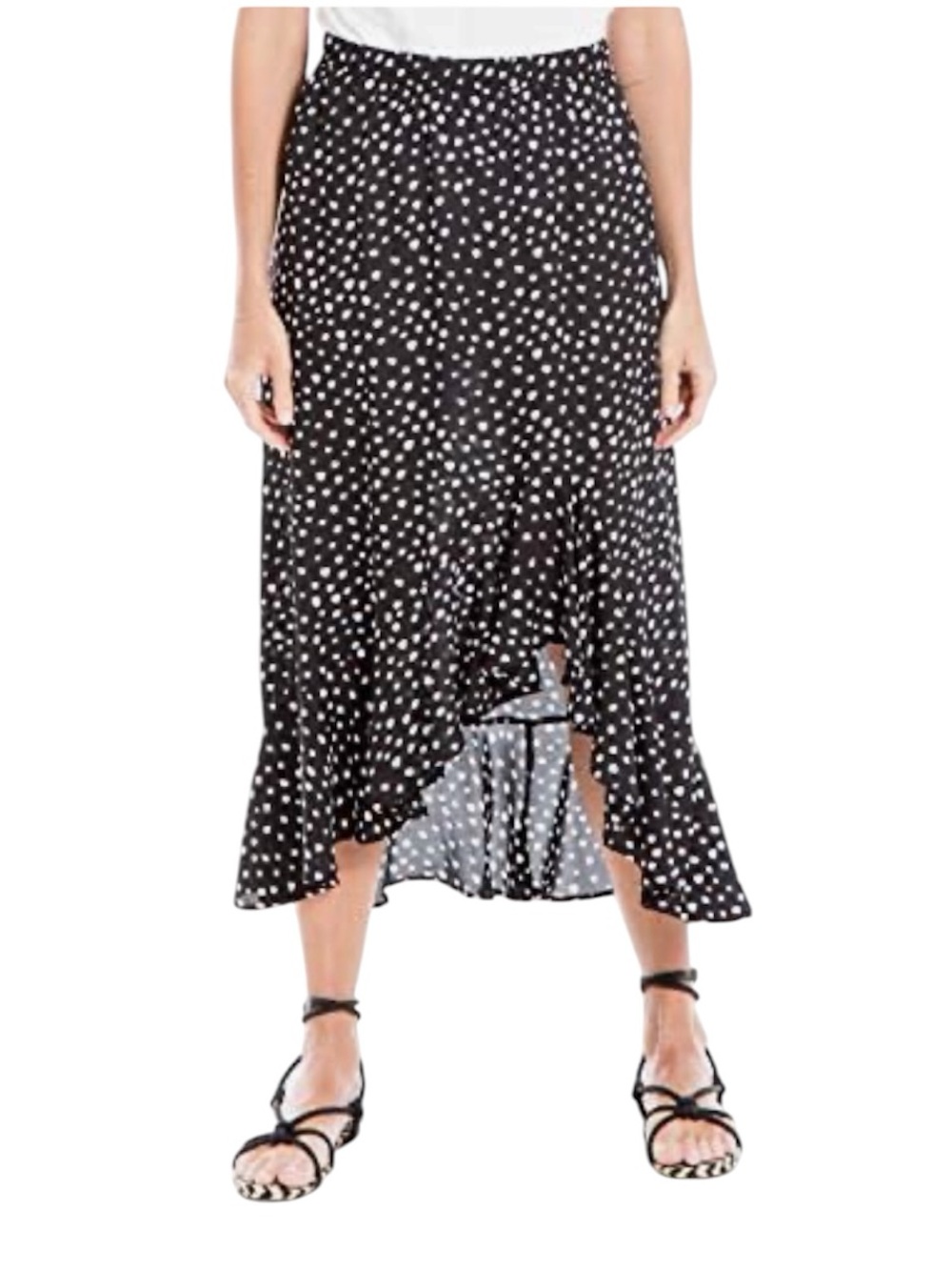 Max Studio Black and White Polka Dot High-Low Ruffle Skirt